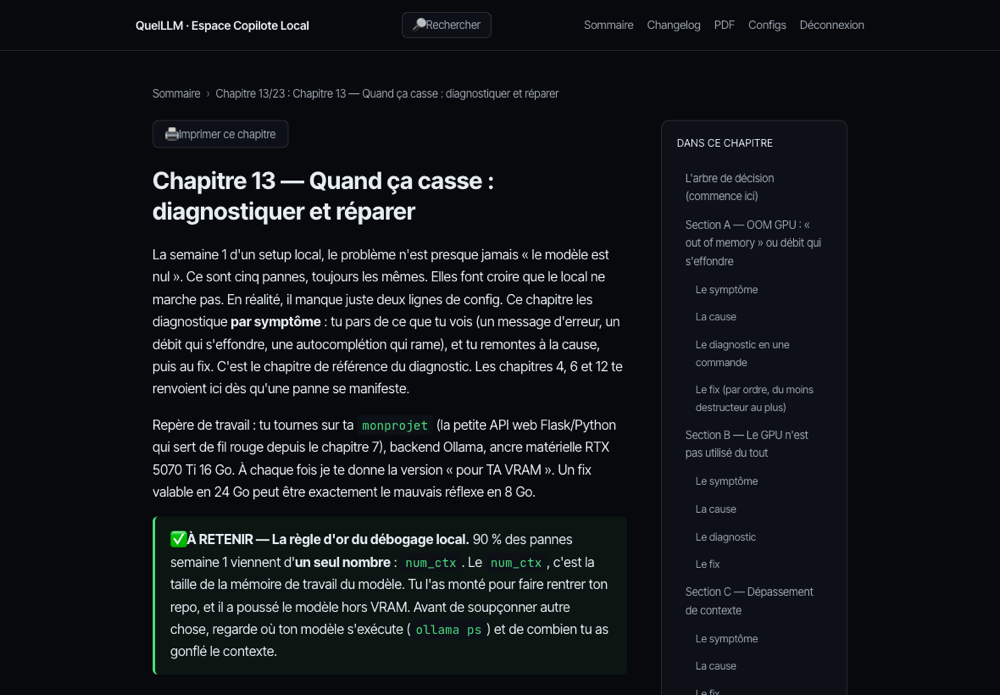 L'espace acheteur en ligne : chapitre 13 ouvert, sommaire latéral, recherche, changelog et téléchargements